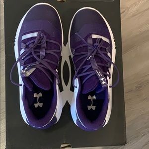 Purple under armour court shoes